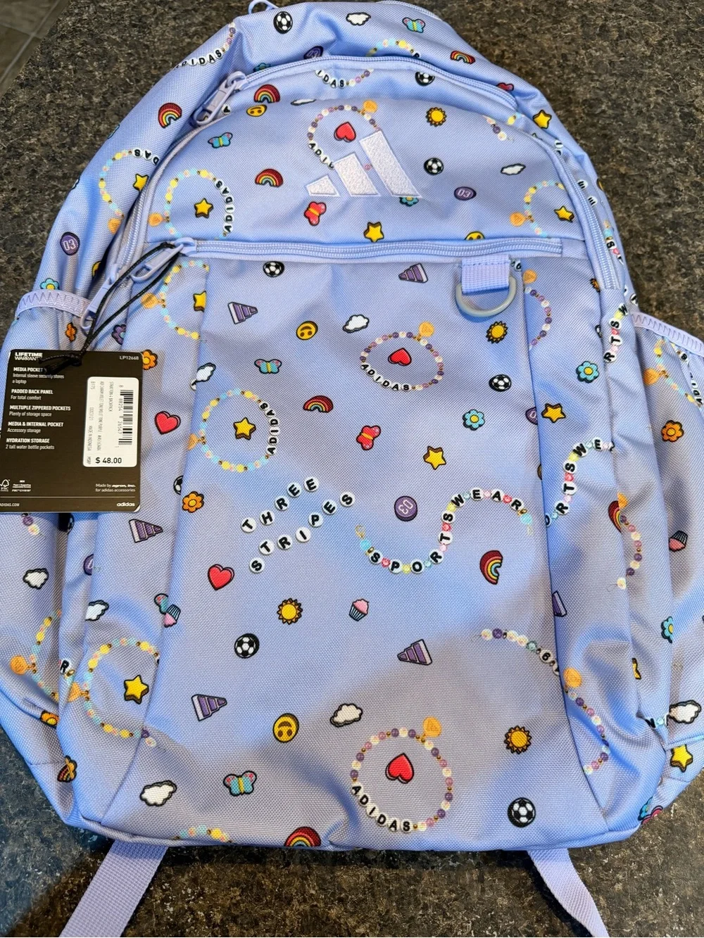adidas Lilac Kids Backpack with Rainbow & Heart Icons
